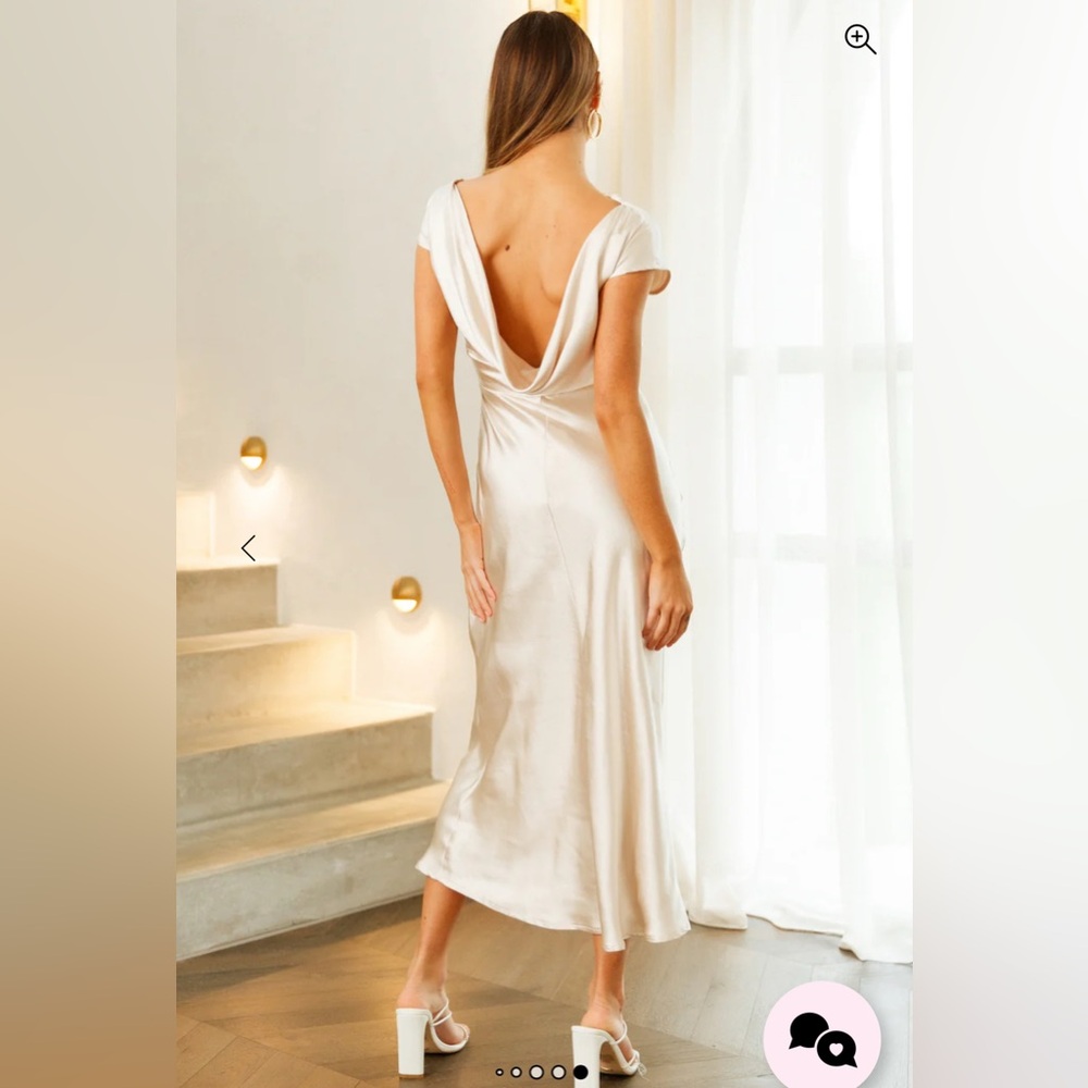 Hello Molly Champagne Gold Cream Satin Dress Size 6 Low Back Midi - Picture 3 of 8